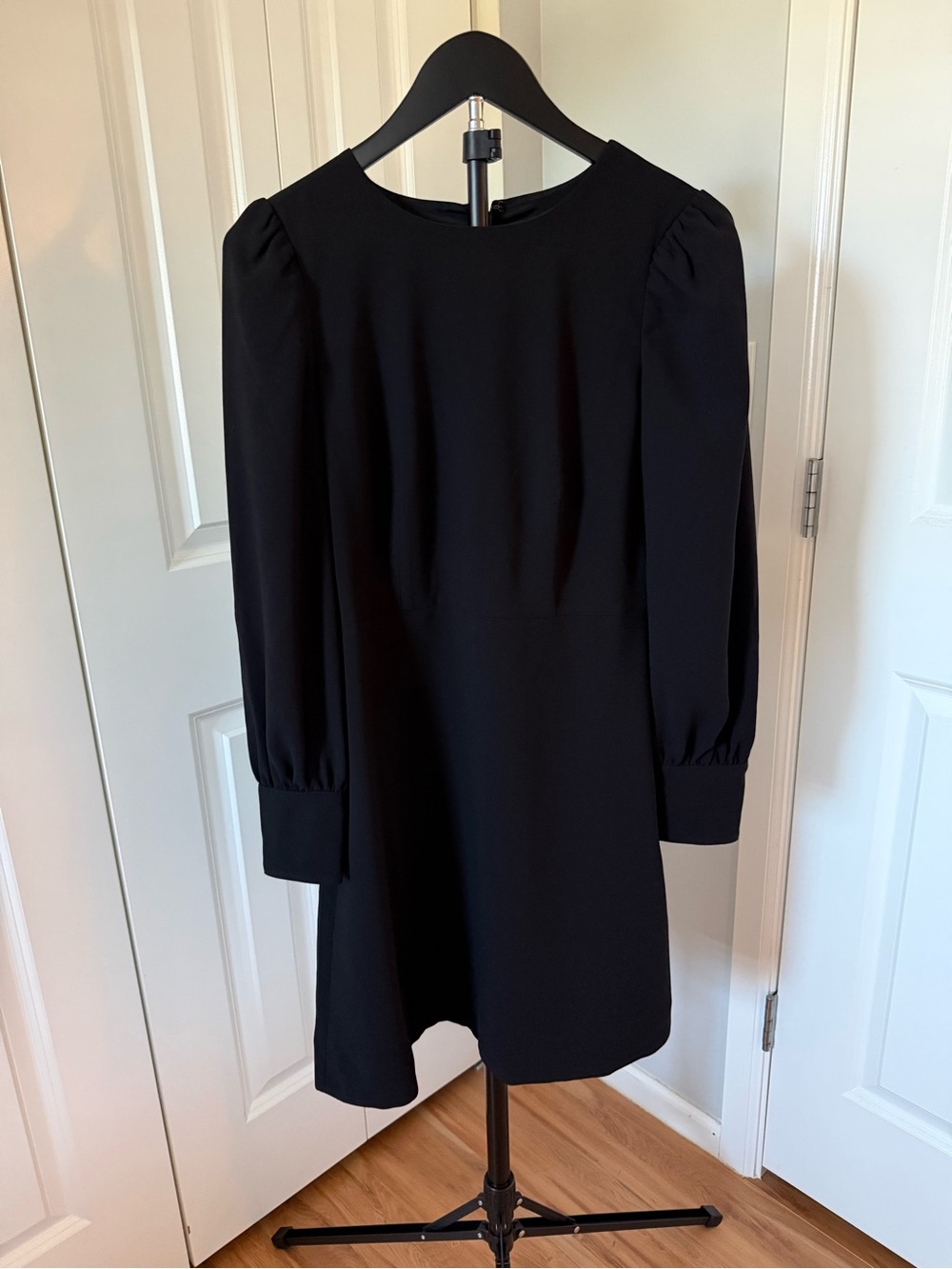 J. Crew Black Long-Sleeve Puff-Shoulder Shift Dress